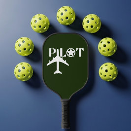 Pilot Typography & Airplane Minimalist Personalize Pickleball Paddle