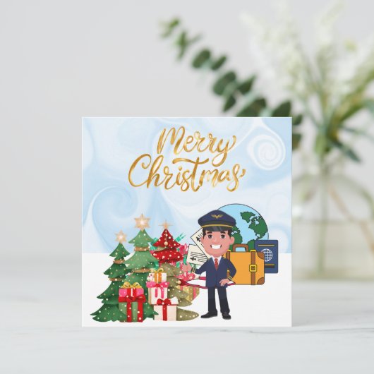 Pilot Uniform met Kerstmis thema Feestdagenkaart (Staand voorkant)