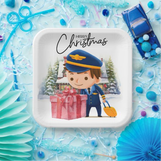 Pilot Uniform met Kerstmis thema Papieren Bordje (Feest)