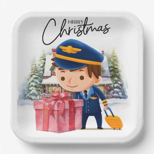 Pilot Uniform met Kerstmis thema Papieren Bordje (Voorkant)