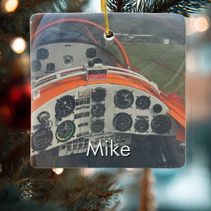 Pilot Vliegtuig cockpit foto Luchtvaart Kerstmis Keramisch Ornament