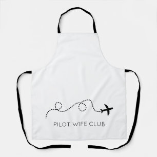 PILOT VROUW CLUB Vliegend Vliegtuig Modern Zwart W Schort
