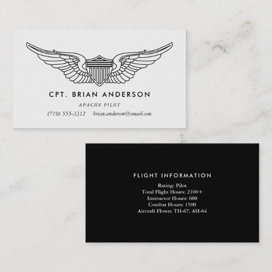 Pilot Wings Army Aviator Visitekaartje (Voorkant / Achterkant)