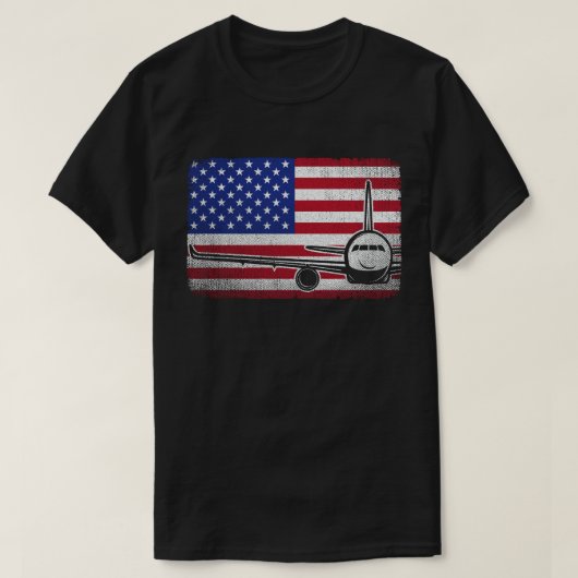 Pilotenvliegtuig Amerikaanse Vlaggenvliegtuig T-shirt (Design voorkant)