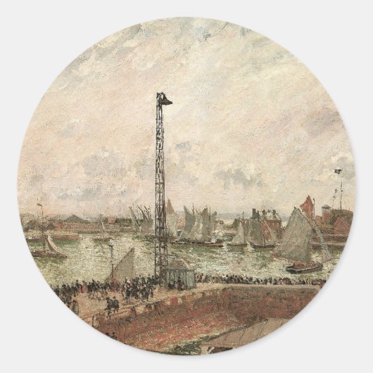 Pilot's Jetty, Le Havre, Misty van Camille Pissarr Ronde Sticker (Voorkant)