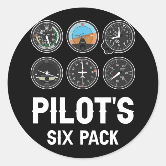 Pilot's Six Pack Vliegtuigenluchtvaart Ronde Sticker (Voorkant)