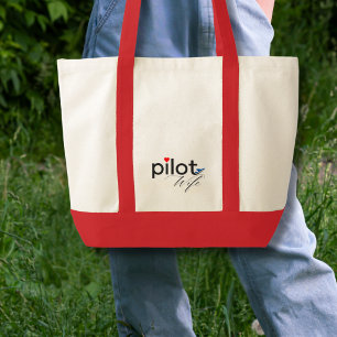 Pilotvrouw Script Rode Hart Blauwe Vliegtuig Eenvo Tote Bag