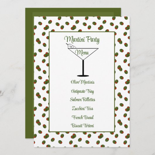 Pimento Olife Martini Party Menu Kaart (Voorkant / Achterkant)