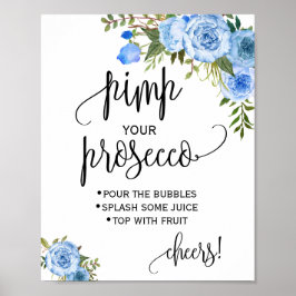Pimp je prosecco blauwe bloem bruiloft feest bord poster