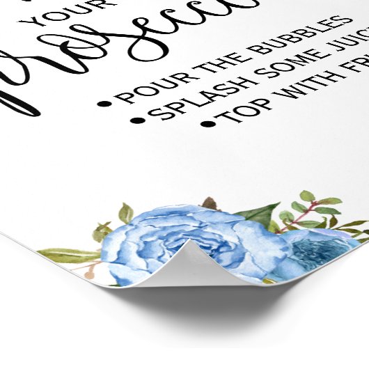 Pimp je prosecco blauwe bloem bruiloftsborrel bord poster (Hoek)