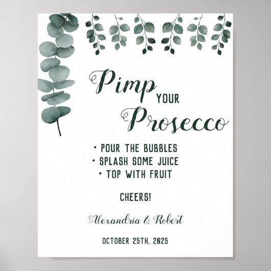 Pimp je Prosecco Greenery Eucalyptus Wedding Poster (Voorkant)