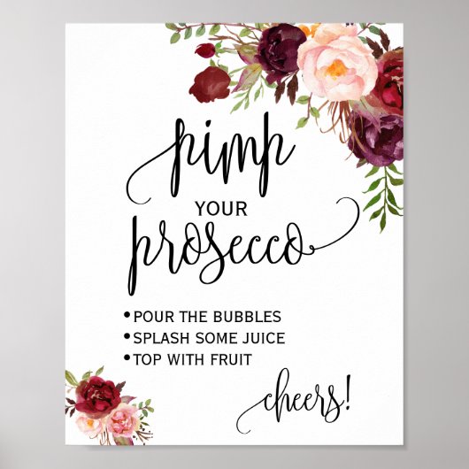 Pimp je prosecco marsala bloemige douche bord poster (Voorkant)