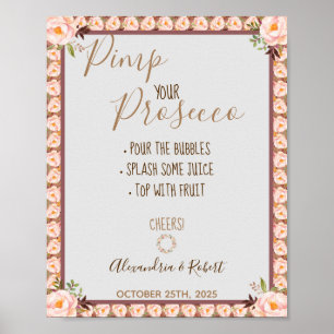 Pimp je Prosecco Pink Floral Lijst Weddenschap Poster