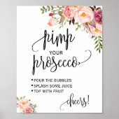 Pimp je prosecco roze bloem bruidsshower bord poster (Voorkant)