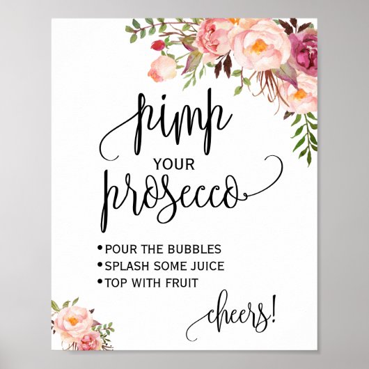 Pimp je prosecco roze bloem bruidsshower bord poster (Voorkant)