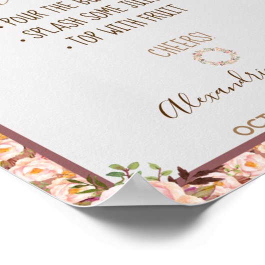 Pimp je Prosecco Roze Bloem Kader Bruiloft  Poster (Hoek)