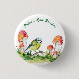 Pimpelmees en Vliegenzwam in een Boslichting Ronde Button 3,2 Cm