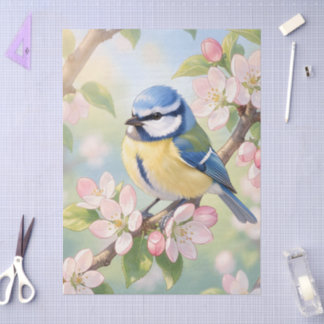 Pimpelmees op appelboom lente decoupage tissuepapier