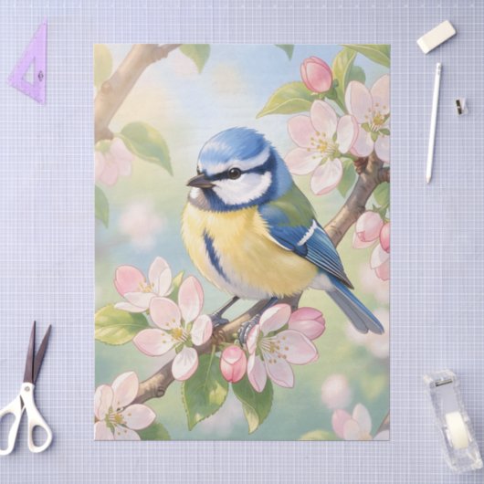 Pimpelmees op appelboom lente decoupage tissuepapier (Craft)