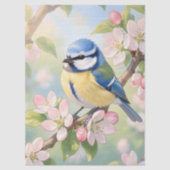 Pimpelmees op appelboom lente decoupage tissuepapier (Voorkant)