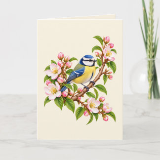 Pimpelmees op bloesemtak botanische vogel kaart