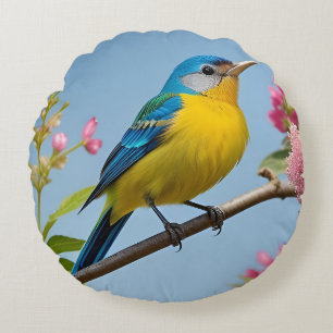 🌼 Pimpelmees Tuinkunst voor Vogelliefhebbers 💙 Rond Kussen