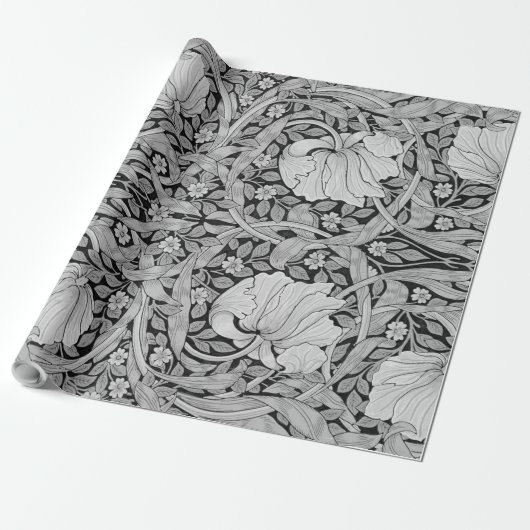 Pimpernel Gray Monotone, William Morris Cadeaupapier (Uitgerold)