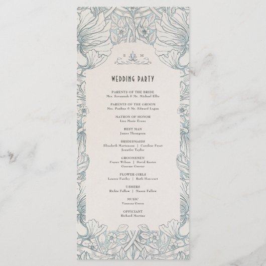 Pimpernel huwelijksprogramma William Morris Programmakaart (Achterkant)