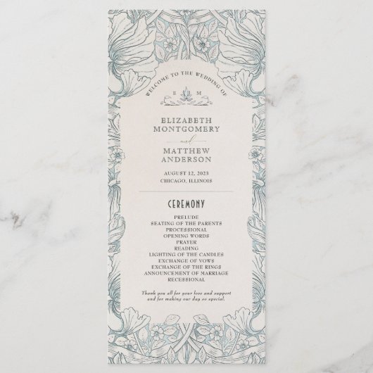 Pimpernel huwelijksprogramma William Morris Programmakaart (Voorkant)