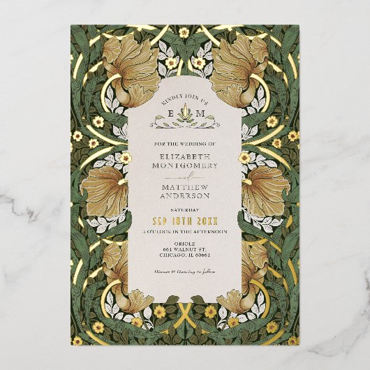 Pimpernel Pattern William Morris Folie Uitnodiging (Voorkant)
