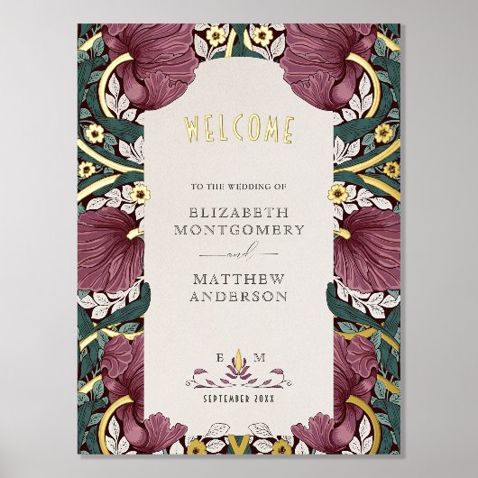 Pimpernel William Morris Bruiloft Welkomstbord Folie Afdrukken (Voorkant)