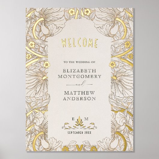 Pimpernel William Morris Bruiloft Welkomstbord Folie Afdrukken (Voorkant)