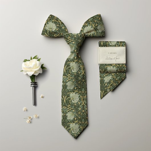 Pimpernel William Morris Dark Green Gold Pattern Stropdas