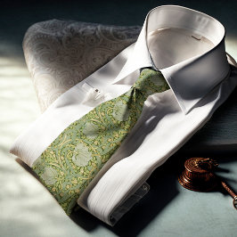 Pimpernel William Morris Green Gold Pattern Stropdas