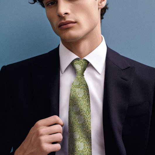 Pimpernel William Morris Green Gold Pattern Stropdas