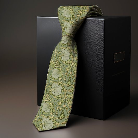 Pimpernel William Morris Green Gold Pattern Stropdas