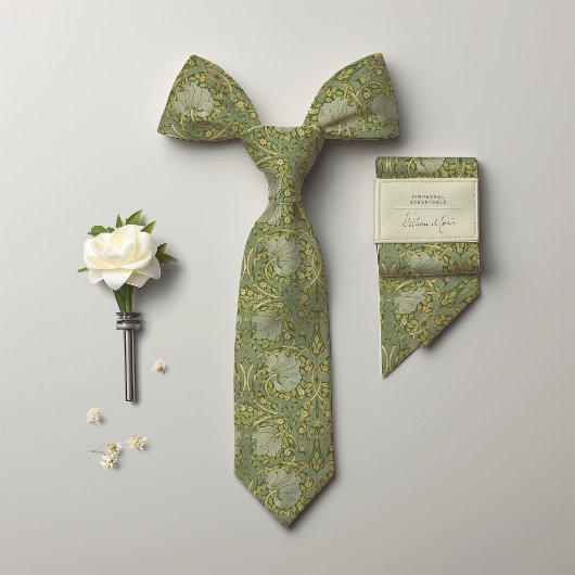 Pimpernel William Morris Green Gold Pattern Stropdas