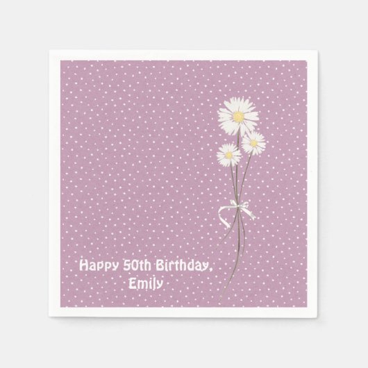 Pin dot design met madeliefje bouquet servet (Voorkant)