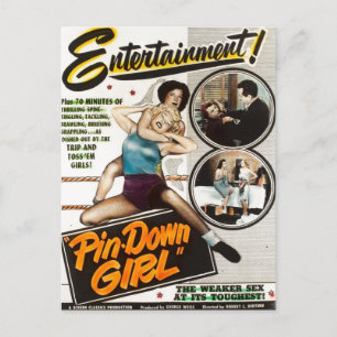 Pin Down Girl  Lady Wrestlers Movie Poster Briefkaart