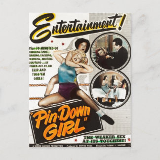 Pin Down Girl Lady Wrestlers Movie Poster Briefkaart