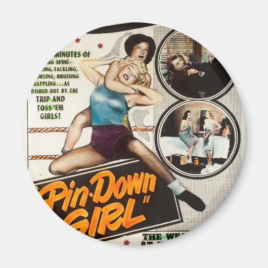 Pin Down Meisje  Lady Wrestlers Poster Magneet (Voorkant)