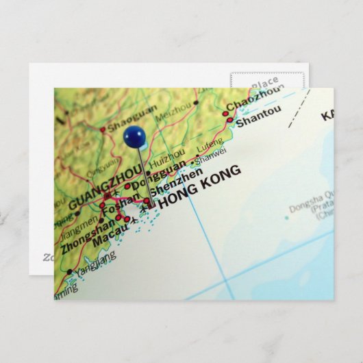 Pin Map of Hong Kong Briefkaart (Voorkant / Achterkant)
