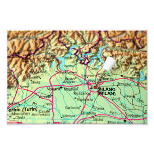 Pin Map of the city, Milaan, Italië Foto Afdruk