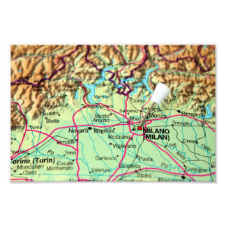 Pin Map of the city, Milaan, Italië Foto Afdruk