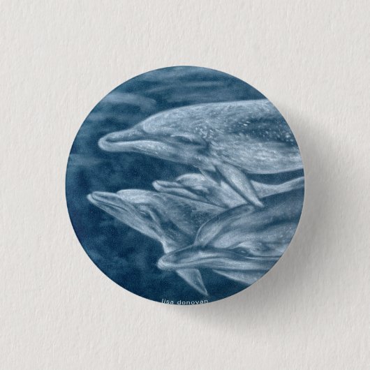 Pin met gepotte dolfijnen ronde button 3,2 cm (Voorkant)