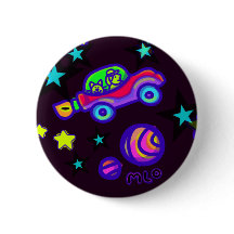Pin met raketauto-aliens in de ruimte