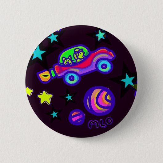 Pin met raketauto-aliens in de ruimte ronde button 5,7 cm (Voorkant)