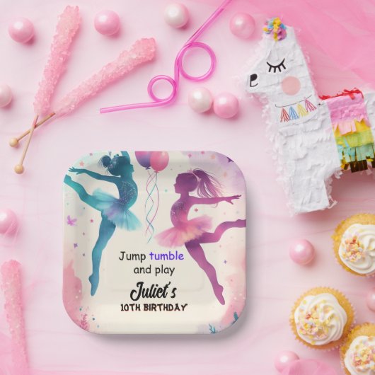 Pin modern schattig Jump meisje gymnastiek 10e ver Papieren Bordje (Feest)