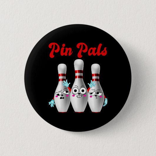 Pin Pals Schattigee bowling Shirt voor mannen vrou Ronde Button 5,7 Cm (Voorkant)