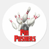 Pin Pushers Bowling Ronde Sticker (Voorkant)